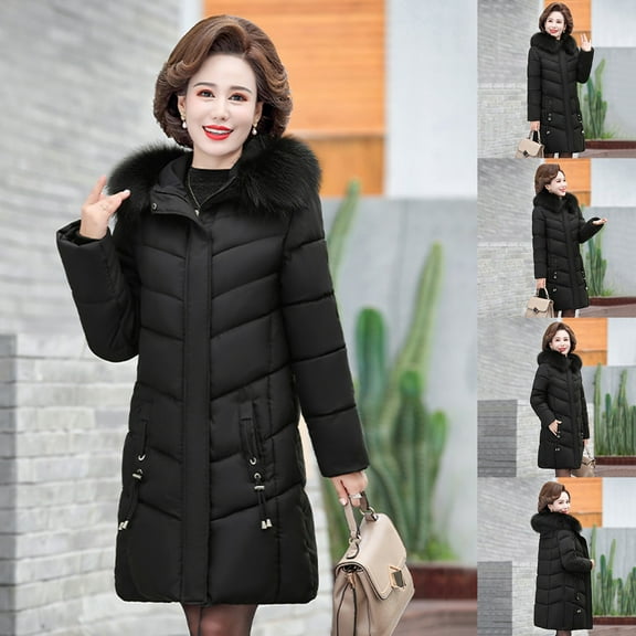 Babysbule Winter Jackets for Women Women's Winter Plus Size Mid-Length Slim Padded Jacket Mother's Cotton Coat