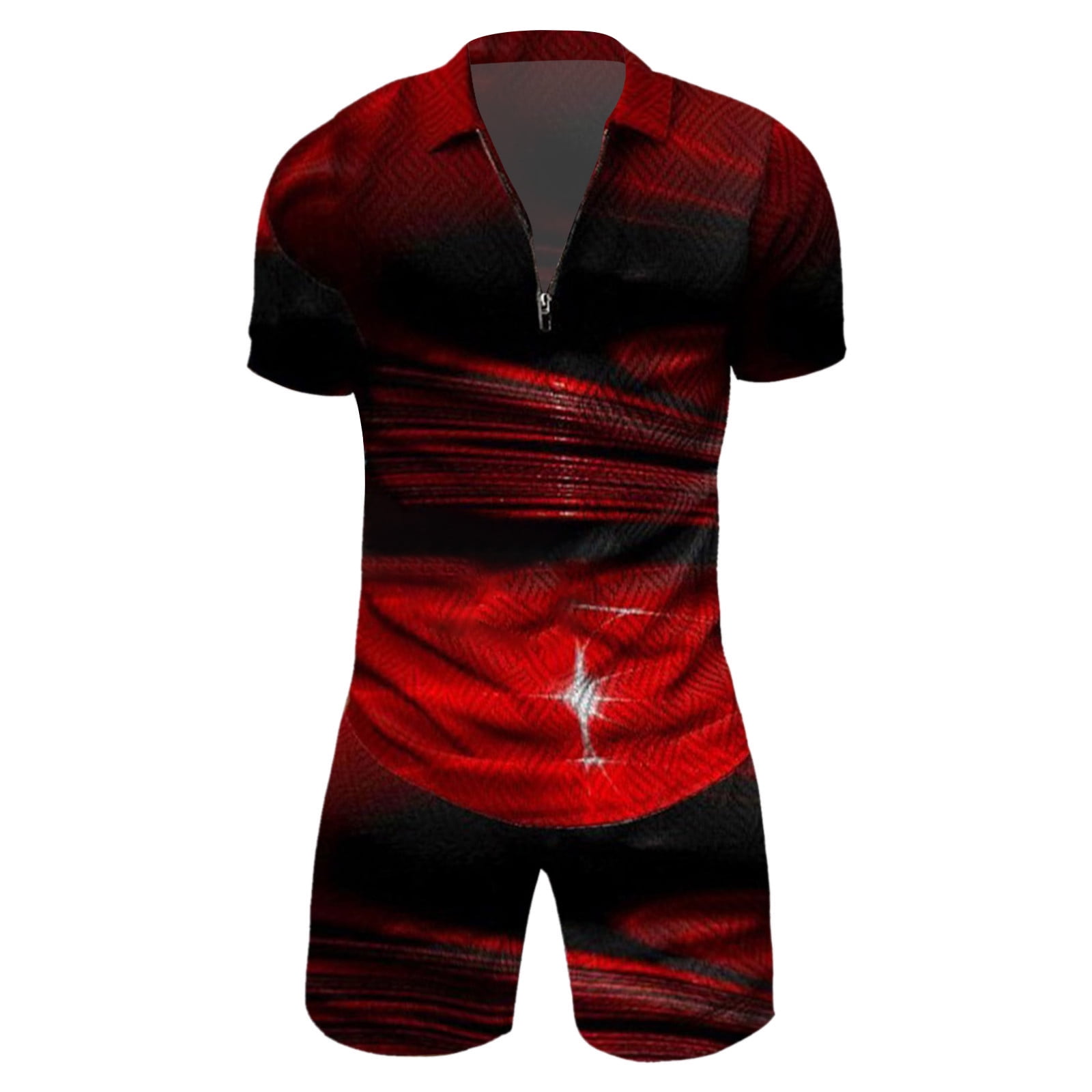 Pyjama Court Pour Homme - Col Court - Manches Courtes - Pyjama Court - Imprimé - Deux Pièces - Fermeture éclair - Respirant - Absorbant - Pantalon Court De Sport Respirant - Ensemble De Jogging Court