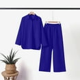 thumbnail image 4 of Ktyne Linen Sets for Women 2 Piece 2025 Summer Casual Half Sleeve Crewneck Cotton Linen Shirts Wide Leg Linen Pants Sets Fashion Linen Pants Set for Women Royal Blue 3XL, 4 of 6