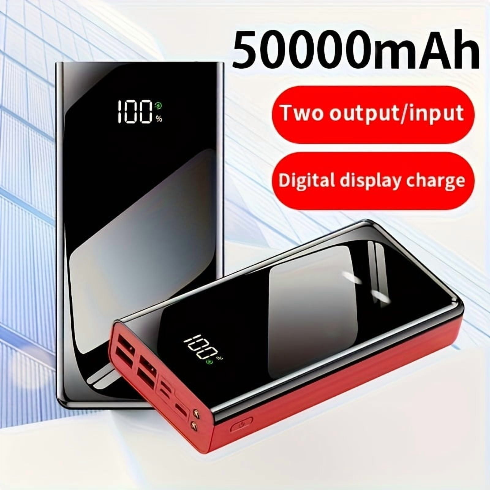 50000mAh Fast Charging Power Bank with LED Display, 4 USB Ports & Type-C, Compatible with iPhone/Android Devices, Outdoor Emergency Battery Pack