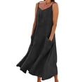 thumbnail image 3 of Women's Linen Dresses Solid Color Summer Beach Vacation Plus Size Sleeveless Flowy Loose Maxi Sundress Boat Neck Button Down Breathable Gauze Dress, 3 of 7