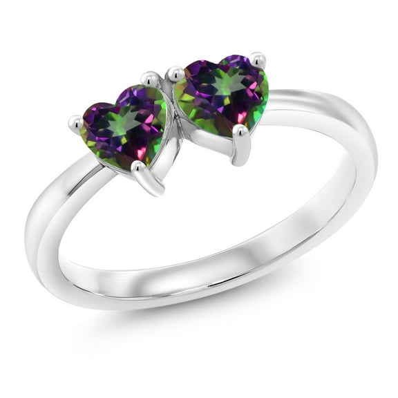 Gem Stone King 1.20 Ct Heart Shape Green Mystic Topaz 925 Sterling Silver Ring (Size 5)