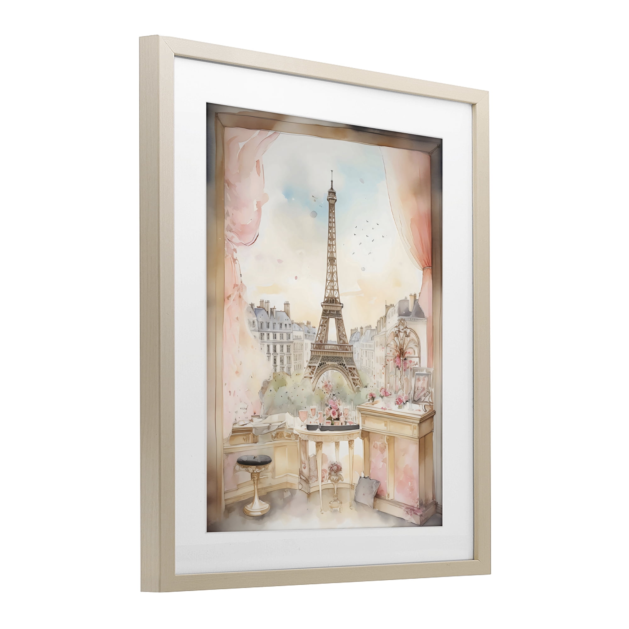 Stupell Industries Eiffel Tower Window View Birch Framed Print Under Glass, design by Creative Studio