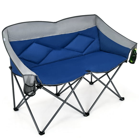 Topbuy Camping Folding Chair Heavy Duty Loveseat Portable Double Chair with Steel Frame for Outdoor Carrying Bag Blue