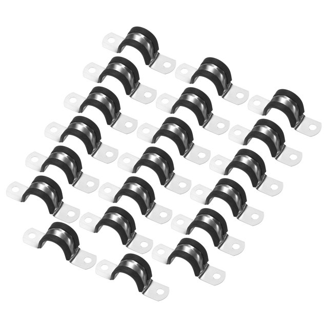 Uxcell 20 Paquete de Abrazaderas de Cable 0.87" Acero Inoxidable 304 Goma Forma U para Tubo