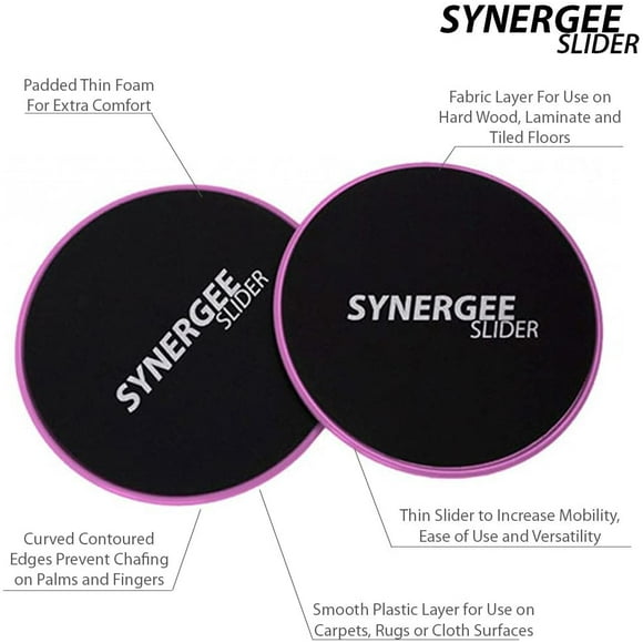 Synergee Curseurs Core. Utilisation Double Face sur Tapis Ou Planchers de Bois Franc. Équipement d'Exercice Abdominal