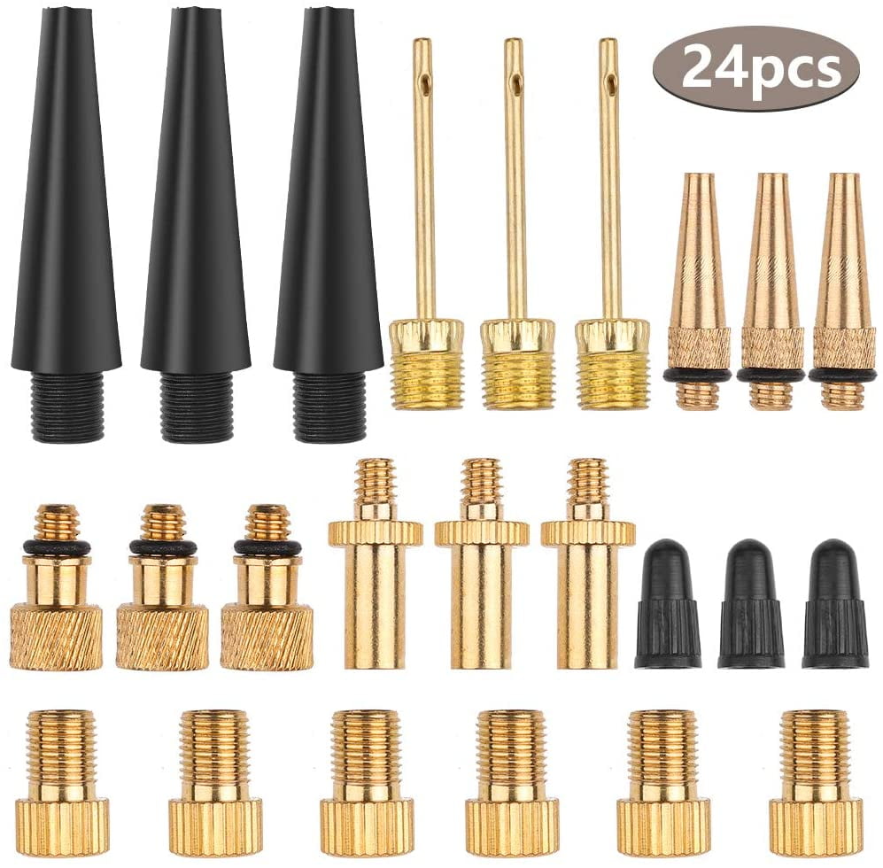 Set Of 24Pcs Copper Bicycle Valve Adapter Dv Av Sv For Bike Compressor