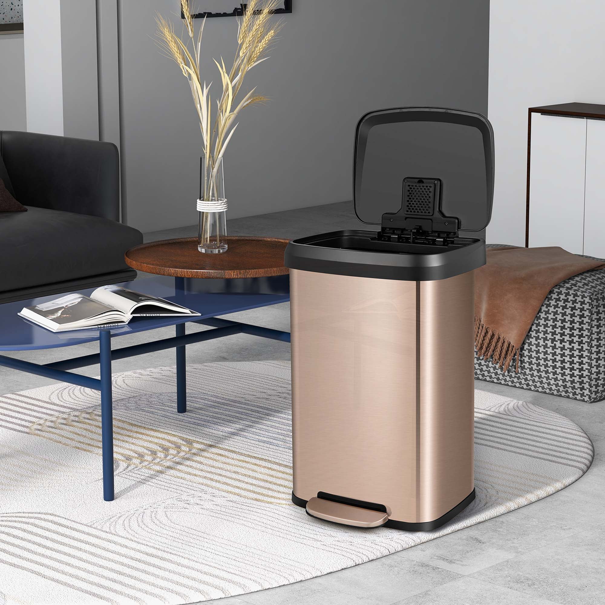 Costway 13.2 Gallon Step Trash Can Stainless Steel Airtight Garbage Bin for Home Kitchen Golden