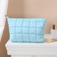 thumbnail image 2 of Zznnkj Quilted Puffer Makeup Bag, Large Capacity Cosmetic Pouch Bags, Soft Nylon Checkered Toiletry Zipper Pouch Bag for Travel, Blue, 2 of 2