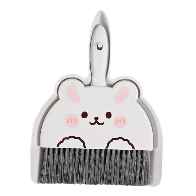 Luzkey Broom Dustpan ,Brush Mini Broom and Dustpan Set ,Durable, Dust Pan and Hand Broom for Home Desktop ,Computers Kitchen Car white bunny