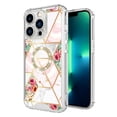 thumbnail image 2 of For Samsung Galaxy S24 Ultra 5G Fashion Design Pattern Hybrid Ring Kickstand Bling Diamond Hard PC TPU Protective Phone Case Cover by Xpression - Marble Pink Flowers, 2 of 9