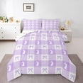 thumbnail image 1 of Cute Rabbit Comforter Set,Spring Easter Animal Princess Bowknot Bedding Set for Teens Young Room,Purple Geometric Plaids Kawaii Bow Patchwork Quilt Set 3 Pcs with 2 Pillowcases,Full, 1 of 6