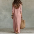 thumbnail image 4 of CIENVNSTG Summer Dresses for Women 2026 Vacation Long Sleeve Notch Neck Maxi Linen Shirt Dress Loose Button Down Tunic Shift Dress Pink 2XL, 4 of 4
