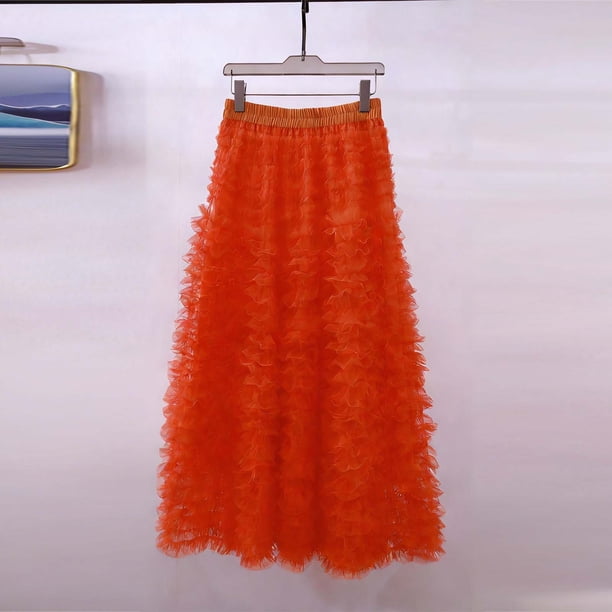 TaTaai Women Casual Solid Tulle Elastic Waist Layered Cake Skirt Knee Length Street Style Party Wear Lightweight Breathable Non-See-Through Stylish Skirt Gift