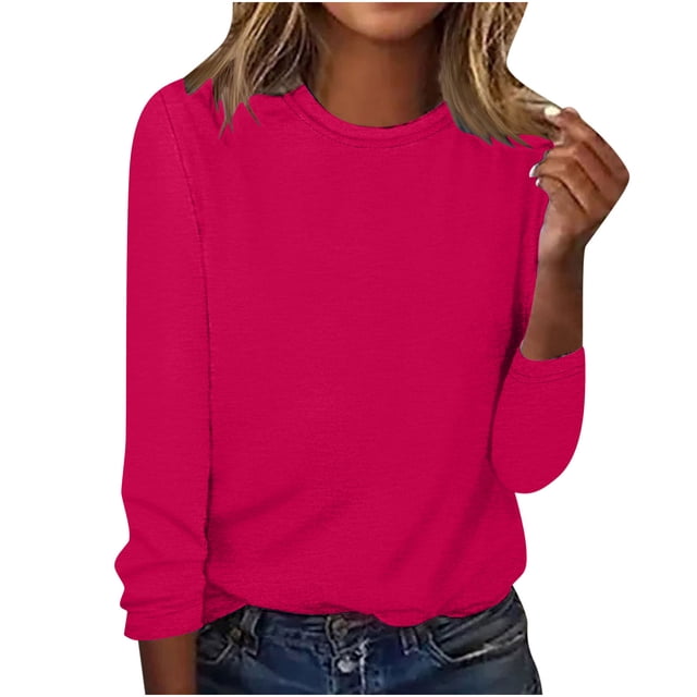 CEHVOM Blouse d'Été Décontractée à Manches Longues pour Femmes Col Rond Hauts Unis T-Shirt Liquidation