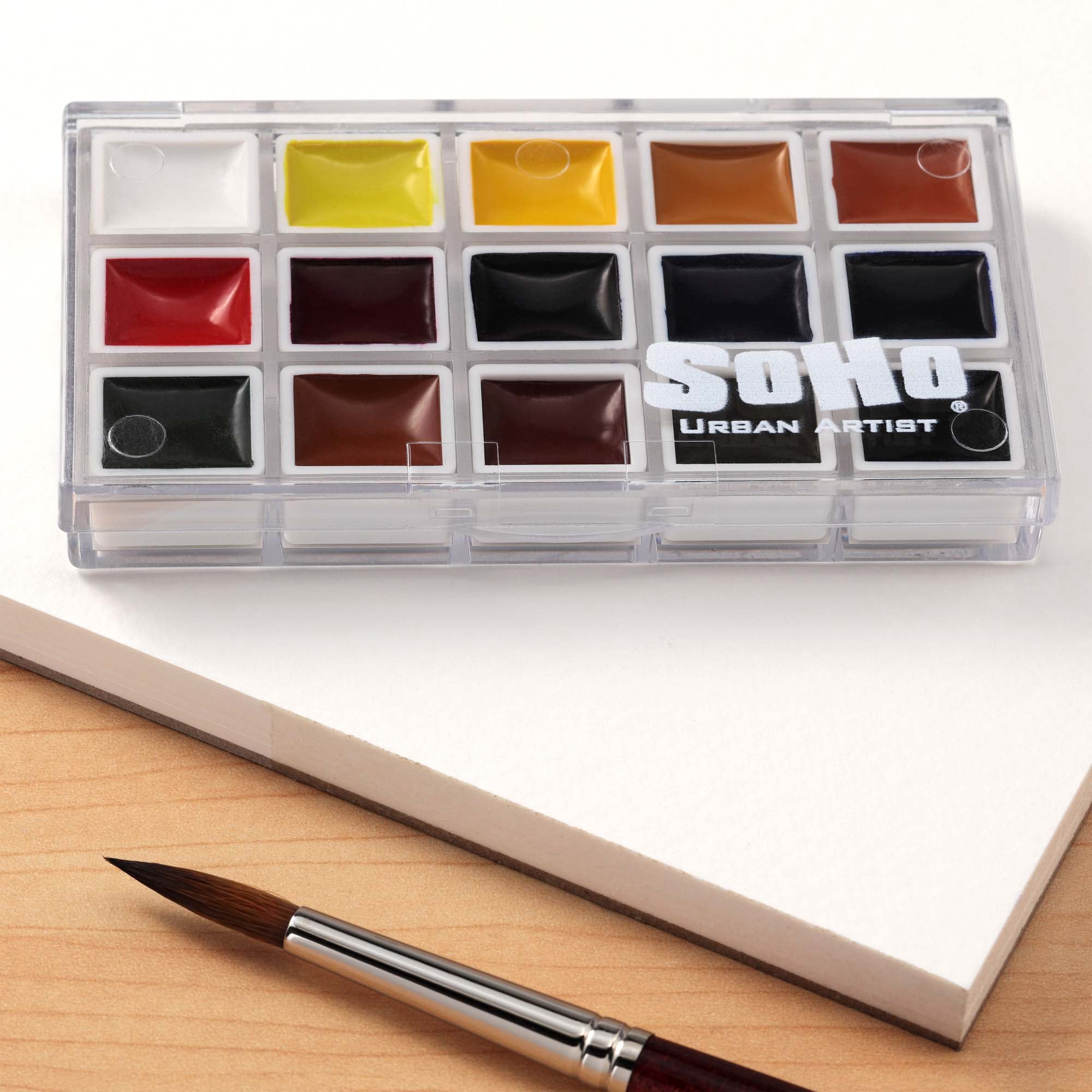 SoHo Urban Artist Watercolor Set - Professional Watercolor Paint Set of 15 Semi-Moist Whole Pans for Professional Artists & Watercolorists - Compact, Portable with Rich, Concentrated Colors