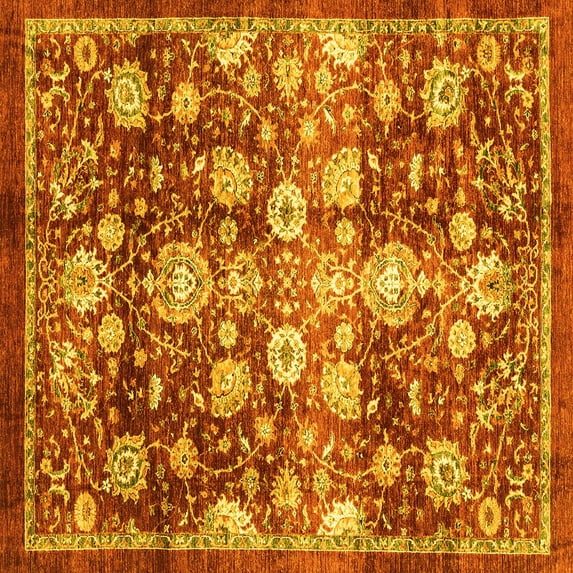 Ahgly Company Indoor Square Oriental Yellow Traditional Area Rugs, 5' Square