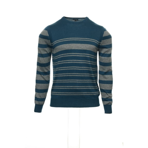 Sons of Intrigue Blue Horizontal Striped Crew Neck Sweater , Size XLarge
