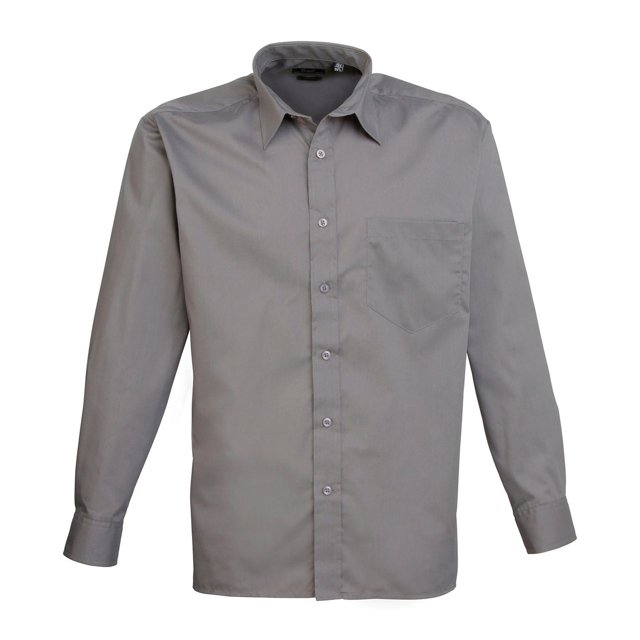 Premier - Camisa de Popelina de Manga Larga para Hombre (Gris Oscuro)