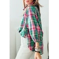 thumbnail image 3 of Women's Green Plaid 3/4 Sleeve Collared Loose Fit Shirt | [ZhiHiMeRi] | (US 16-18)XL, 3 of 10