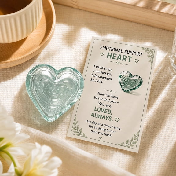 Heart Pocket Mini Clear Glass Ornament, Heart Shaped Keepsake With Inspirational Encouragement Card, Thinking Of You Comfort Gift, Charm for Friend Family Stress Relief