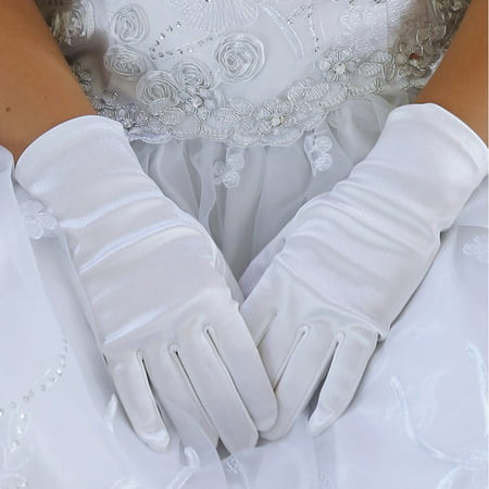 Angels Garment Little Girls White Soft Short Communion Flower Girl Gloves 4-7