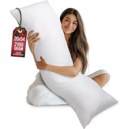 Full Body Pillow for Adults (White, 20 x 54 Inch), Long Insert Sleeping, Ideal Side Sleepers