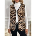 thumbnail image 5 of Women Spring Fall Beach Casual V Neck Sleeveless Vintage Leopard Print Jacket Coat Vest Cardigan Coffee Brown L, 5 of 9