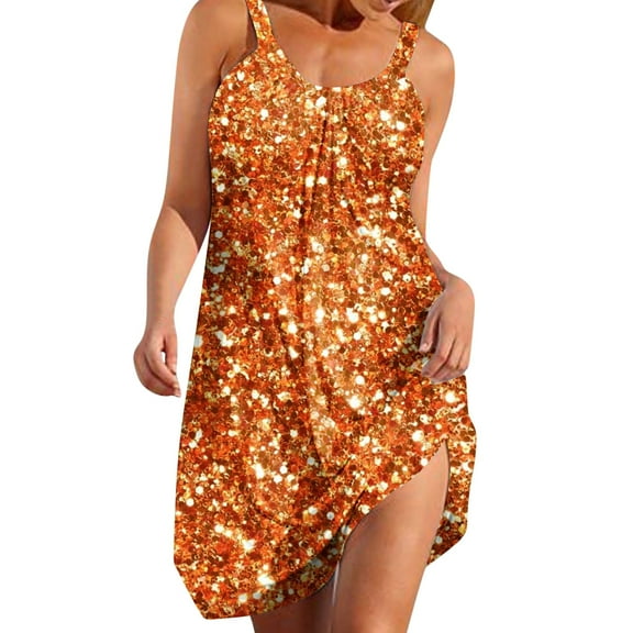 Zpanxa Summer Dresses for Women Spring Summer Fashion Casual Print Round-Neck Sleeveless Loose Knee-Length Dress