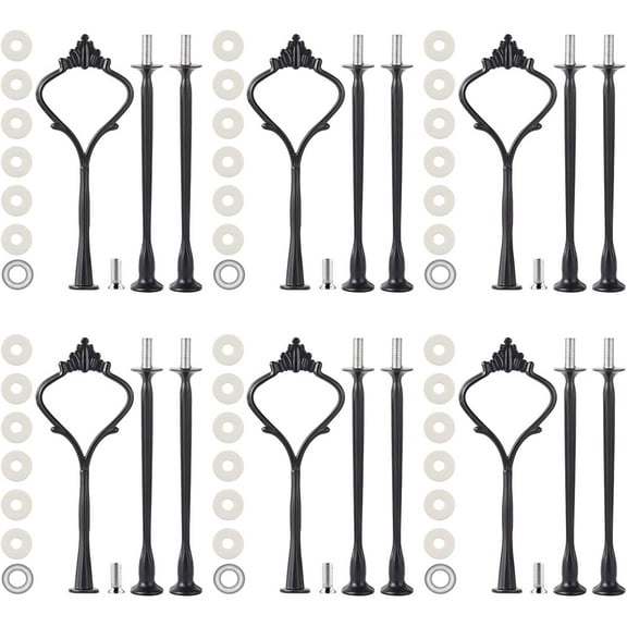 6 Set Tiered Tray Hardware for Cake Stand Mold Crown 3 Tier Cake Stand Fittings Hardware Holder for Wedding and Party Making Resin Cupcake Dessert Platter Serving Stand (Black)