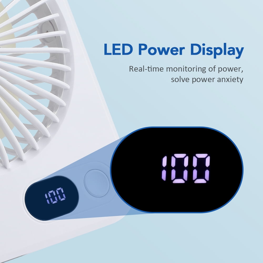 USB Desk Fan, Personal Fan Small Portable Table Fan with 180° Tilt Folding and Power Display and, Battery Rechargable Fan 5 Speeds Strong Wind Ultra Quiet Cooling Fan For Bedroom Desktop Travel