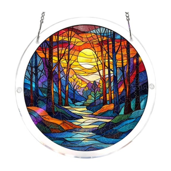 Stained Glass Suncatcher 8 Inch Round Colorful Wall Decor Wall Art for Home Decor Gift for Nature Lovers