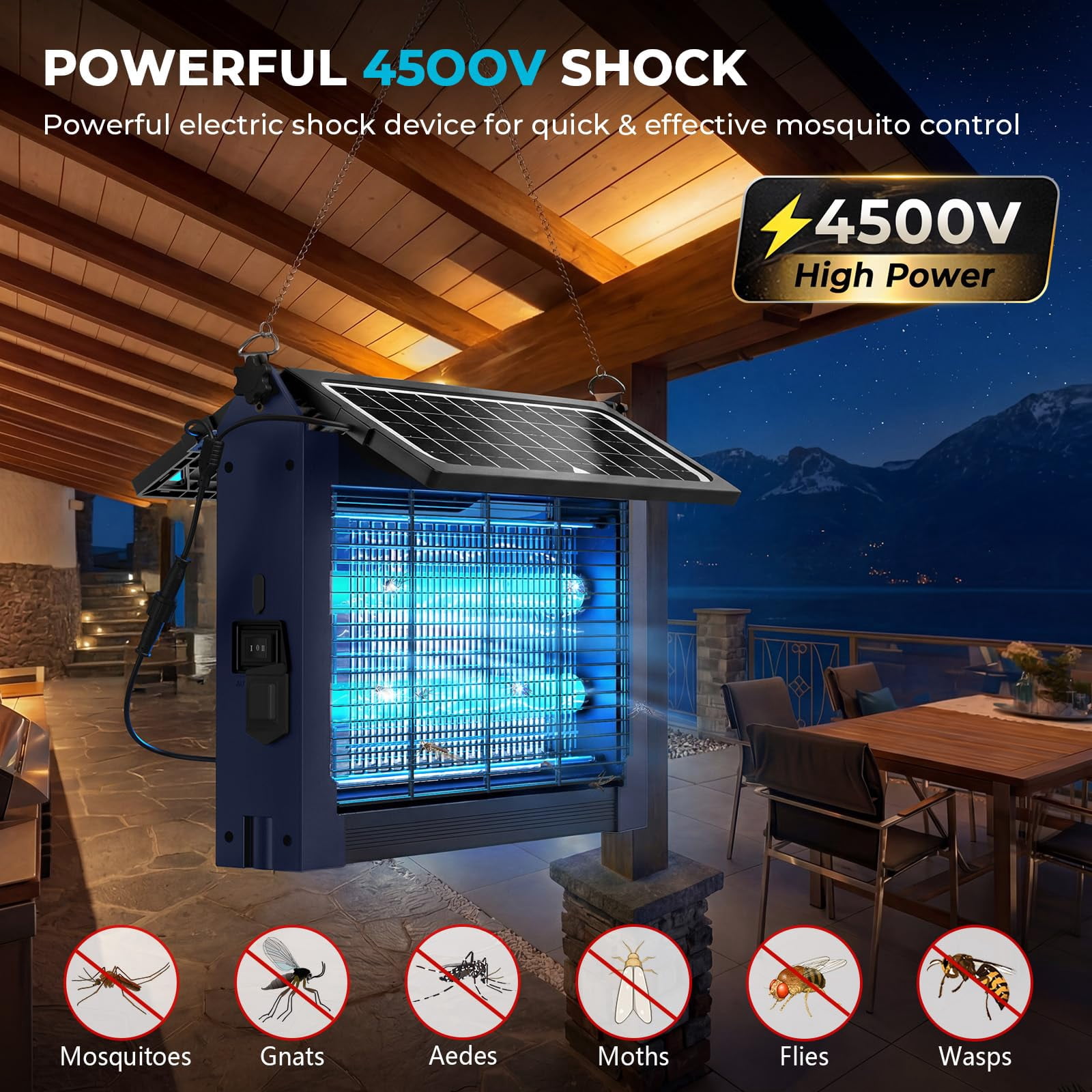 Upgraded Solar Zapper Outdoor With Dual Panels  4500v Cordless Rechargeable Fly Insect Killer Waterproof Electric Mosquitoes For Patio Garden Backyard Rv Camping Pond