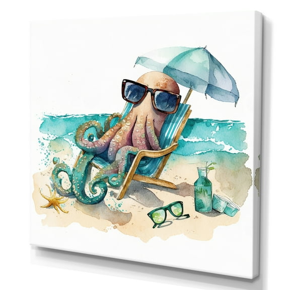 Designart Octopus On The Beach I Canvas Wall Art