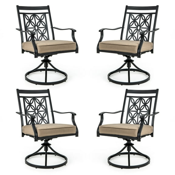 Gymax Patio Metal Swivel Chairs Set of 4 Fabric Bistro Rocker Chairs w/ Curved Armrests