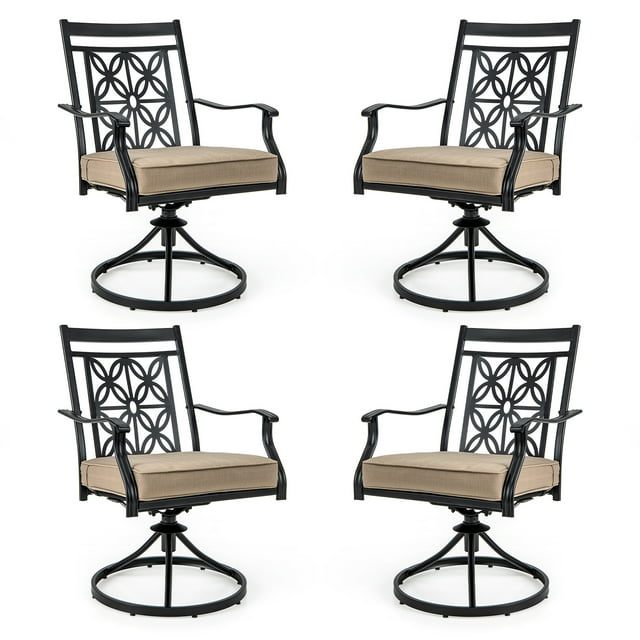 Costway Patio Swivel Chair 4 PCS Outdoor Bistro Dining Chair Blossom Pattern Backrest
