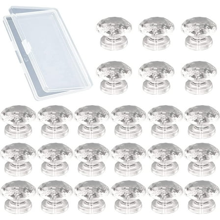 Mini Acrylic Pull Knobs, 24pcs Diamond-Shaped Self Stick Knobs No Drilling Clear Acrylic Self Adhesive Knobs for Mirror Closet Box Gift Case and Other Small Furniture
