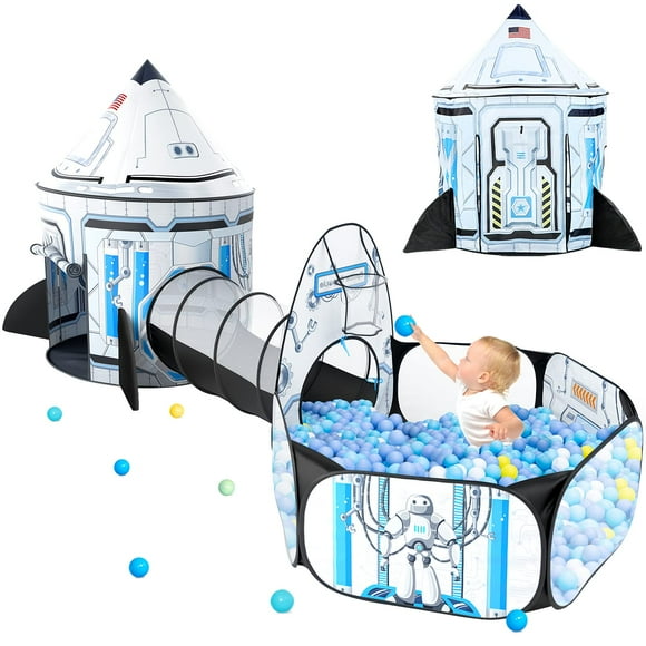Tienda de campaña Senodeer Rocket Ship 3 en 1 con piscina de bolas y túnel