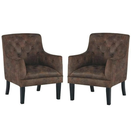 Home Square Fabric Tufted Accent Chair in Mahogany ( Set of 2 )