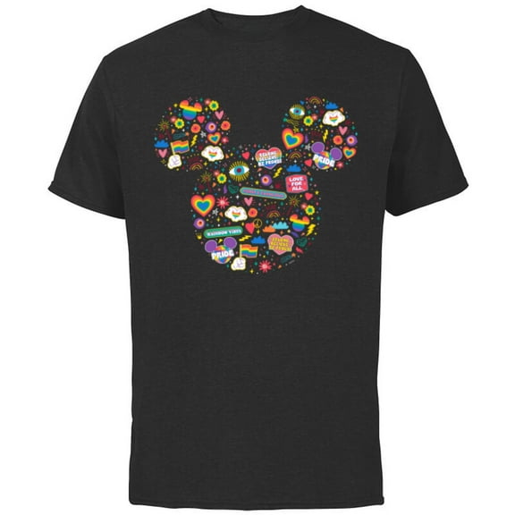 Disney Pride Collection Rainbow Mickey Mouse Icon Doodles- Short Sleeve Cotton T-Shirt for Adults - Customized-Black