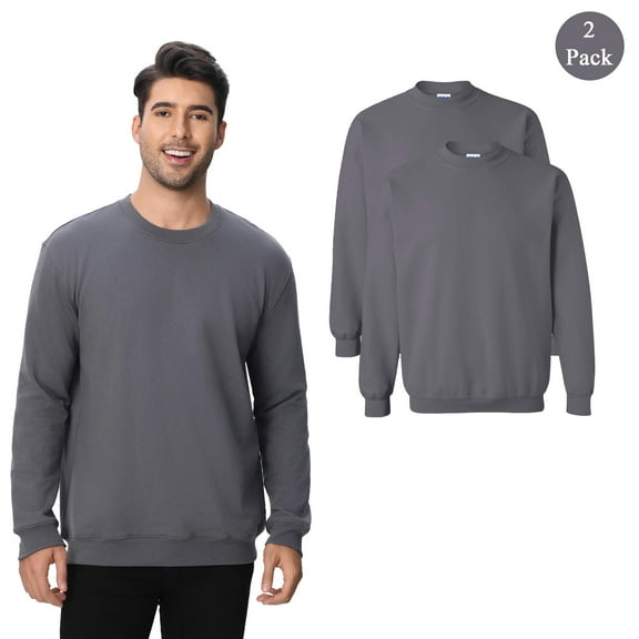 Zfeel Men's Crewneck Sweatshirt, Long Sleeve Pullover Iron Grey Color Comfort Sweatshirt 2-Pack, S