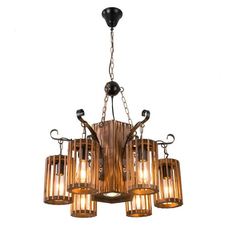

TFCFL 6-Light Farmhouse Chandelier Retro Pendant Light Solid Wood Kitchen Island Lighting 23