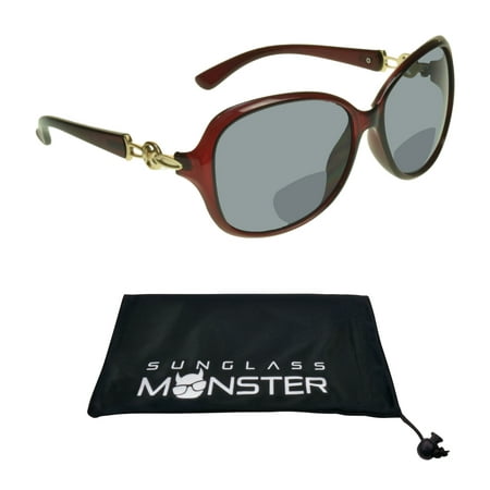 Sunglass Monster Womens BIFOCAL Reading Sunglasses Sun Readers with Oversized Sexy Transparent Red Frame