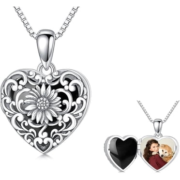 Sunflower Locket Necklace for Women S925 Sterling Silver Sunflower Custom Lockets Necklace That Holds Pictures Jewelry Birthday Gifts