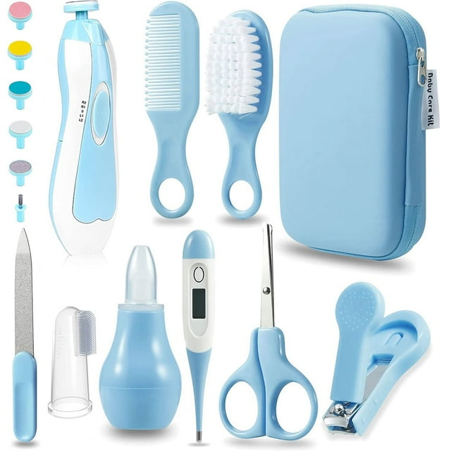 YOPTOP Baby Healthcare and Grooming Kit Portable Baby Safety Care Set Baby Essentials Kit for (Blue 15 in 1)