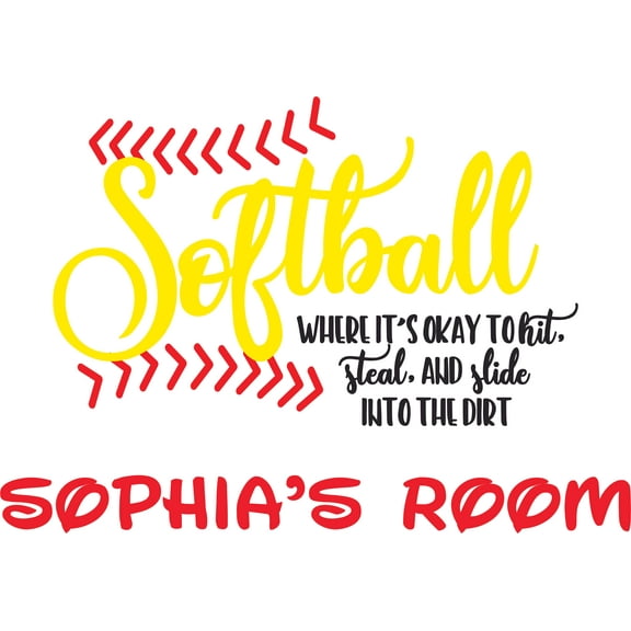Hit Steal Slide Softball Sports Player Customized Wall Decal - Custom Vinyl Wall Art - Personalized Name - Baby Girls Boys Kids Bedroom Wall Decal Room Decor Wall Stickers Decoration Size (20x40 inch)