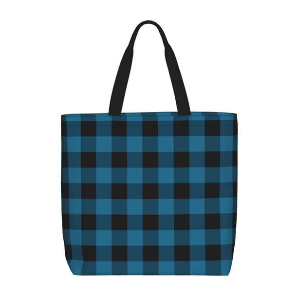 Easygdp Blue Black Plaid Bolsa Tote para Mujer, Bolso de Hombro para Trabajo, Playa, Viajes, Compras y Supermercado