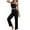 Black, variant on Lindreshi Womens Pajama Sets 2pc Women's Home Wear Casual Solid Color Knitted Suspender Top, Pants, Robe, Pajamas, Three Piece Set