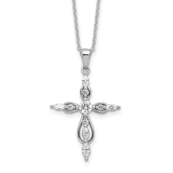 Auriga Fine Jewelry 925 Sterling Silver 5 mm Rhodium-plated Brilliant-cut and Marquise-cut CZ Cross Necklace for Women 20"