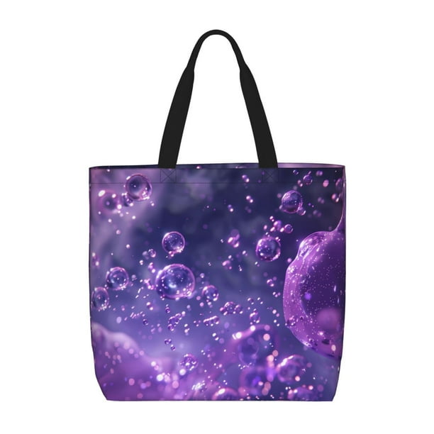 Fotbe Purple Bubble Abstract Art Bolsa Tote con Estampado para Mujer, Bolsos con Cremallera, Bolsa de Hombro Casual de Gran Capacidad con Bolsillos Internos